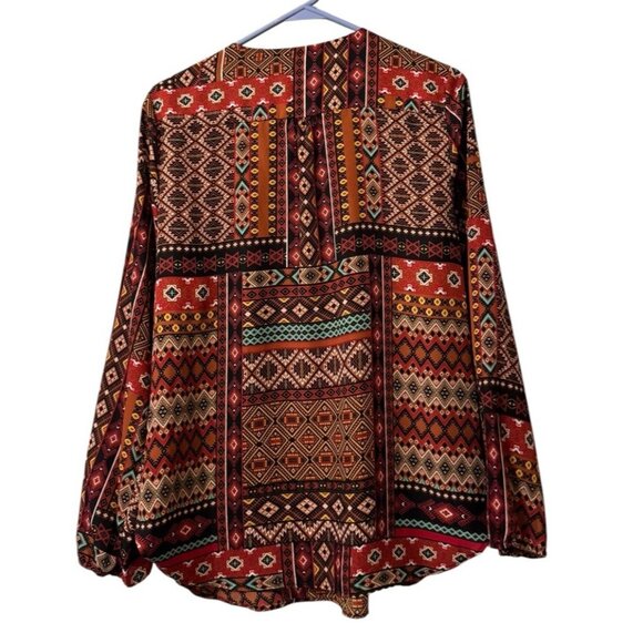 Zac &‎ Rachel Women Size M Blouse Long Sleeve Gold Zip Aztec Polyester Office - Picture 2 of 11